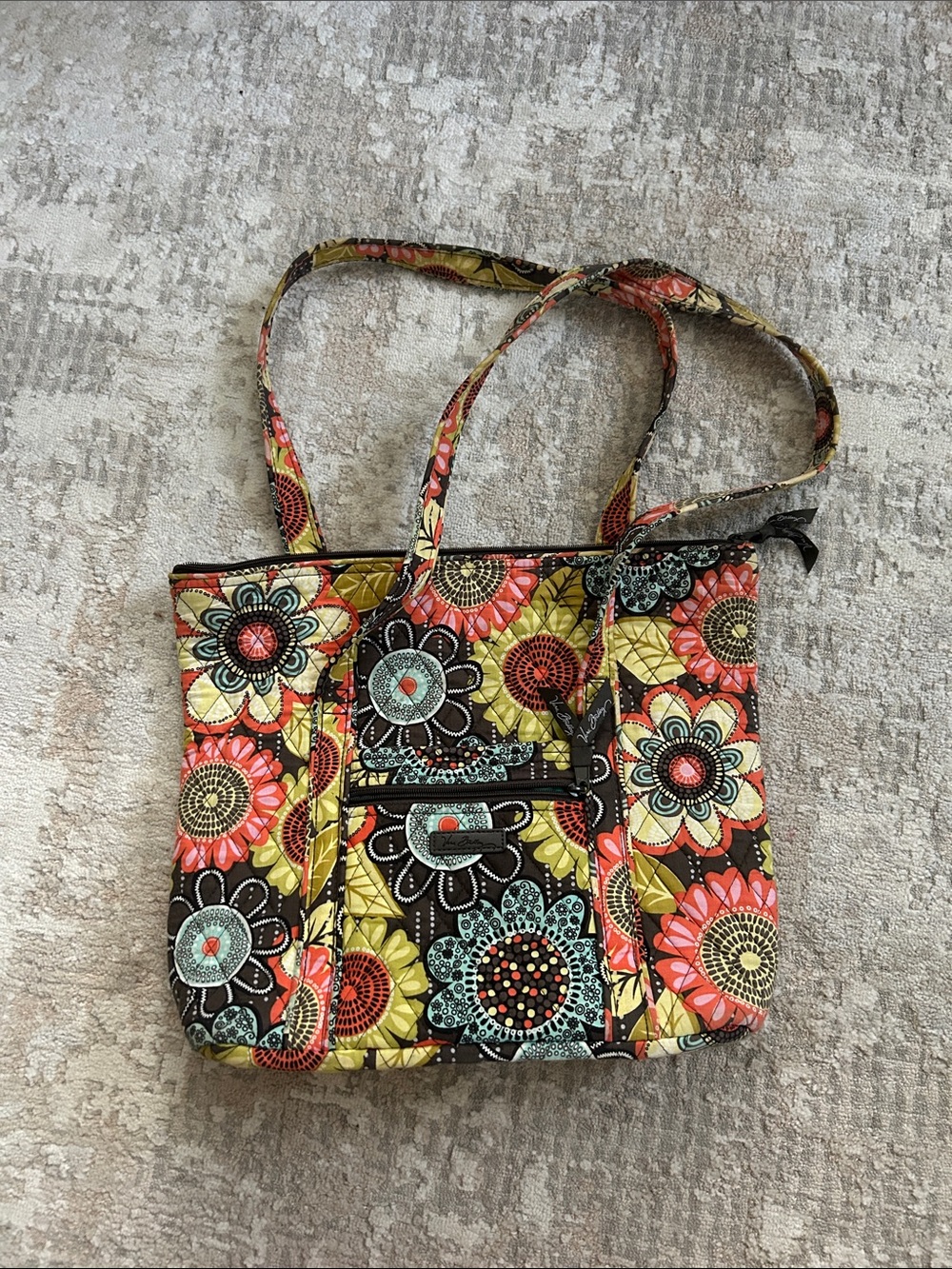 Vera Bradley Quilted Floral Tote in Coral, Yellow & Aqua